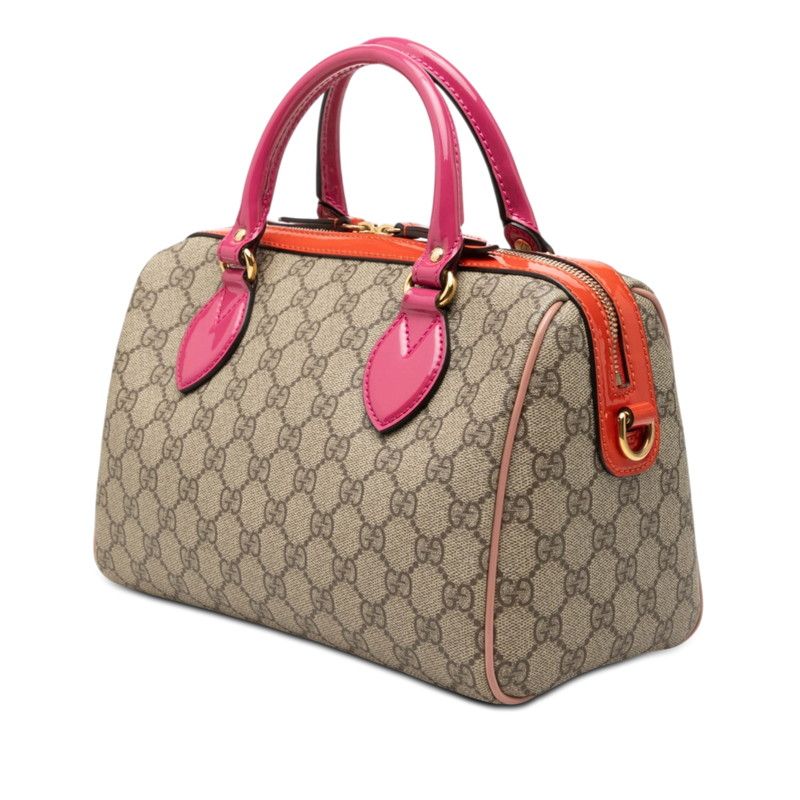 Gucci GG Supreme 2-Way Shoulder Bag Brown Pink Red Patent Leather — view 2