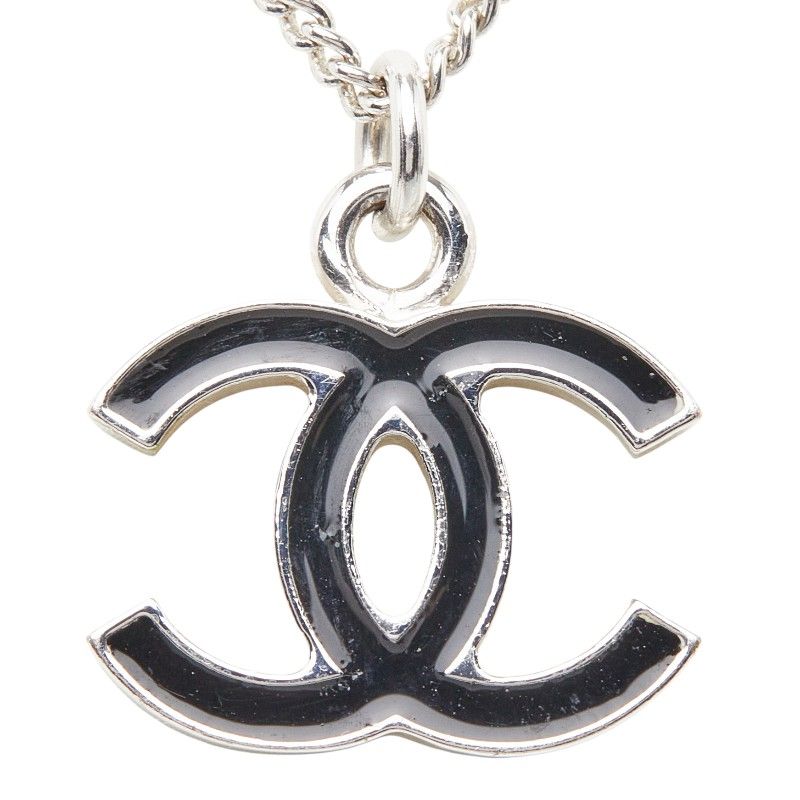 Chanel CC Logo Necklace Silver and Black Metal — view 3