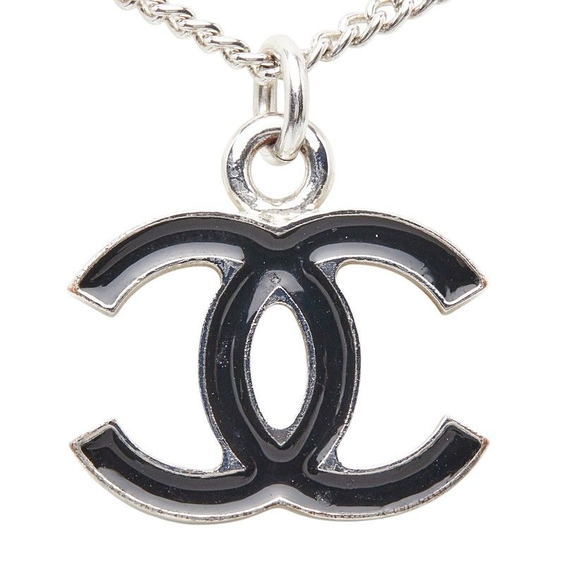 Chanel CC Logo Necklace Silver and Black Metal — view 2