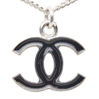 Chanel CC Logo Necklace Silver and Black Metal — view 2