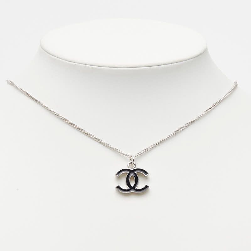Chanel CC Logo Necklace Silver and Black Metal — view 6