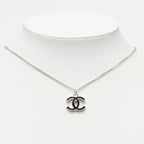 Chanel CC Logo Necklace Silver and Black Metal — view 6
