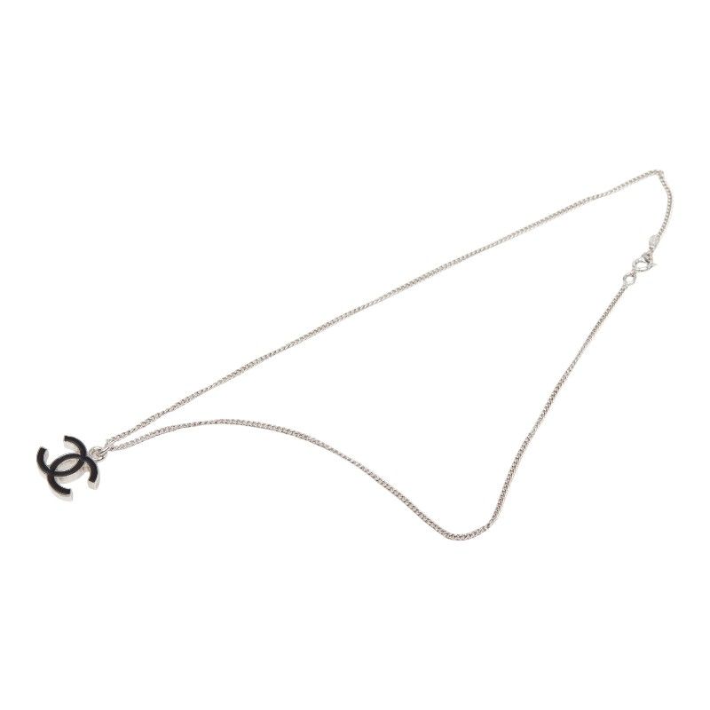 Chanel CC Logo Necklace Silver and Black Metal — view 4