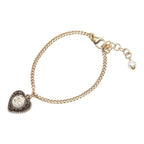 Chanel CC Logo Heart Motif Bracelet Gold and Black Plated Faux Pearls and