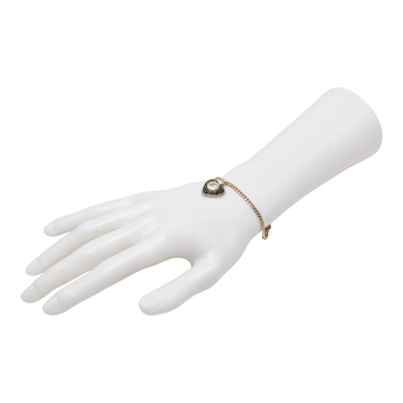 Chanel CC Logo Heart Motif Bracelet Gold and Black Plated Faux Pearls and — view 7