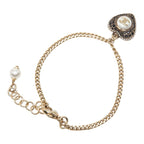 Chanel CC Logo Heart Motif Bracelet Gold and Black Plated Faux Pearls and — view 2