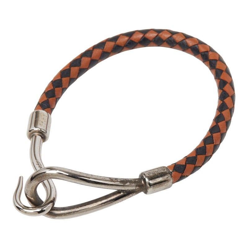 Hermes Jumbo Bracelet Silver Brown Metal Leather