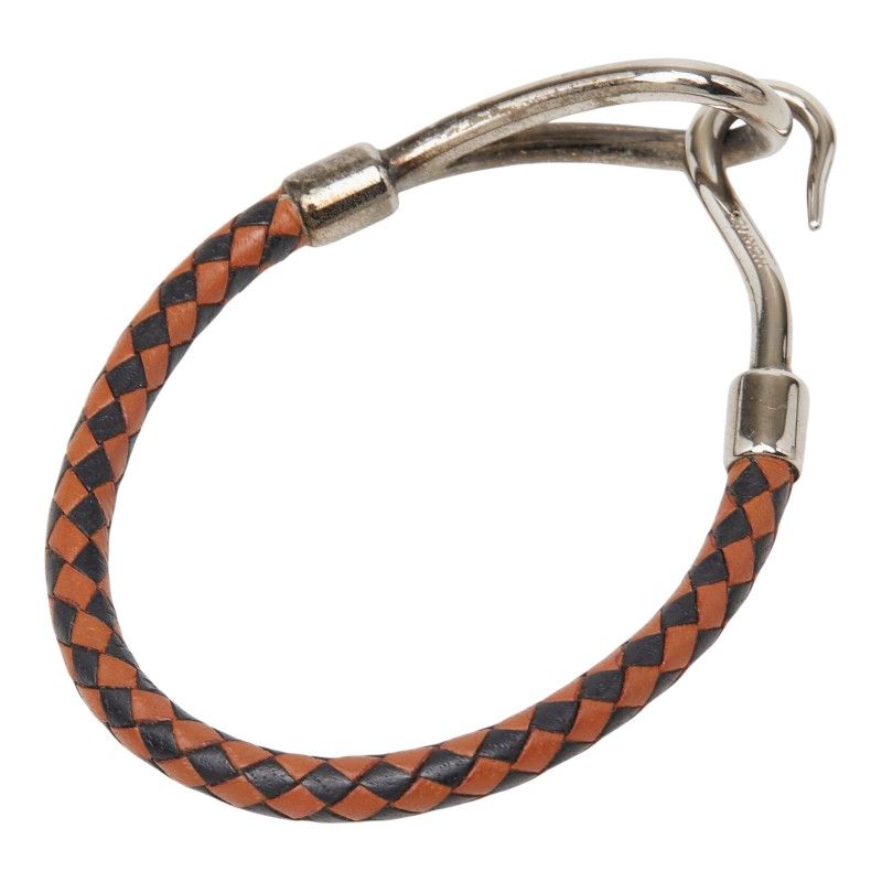 Hermes Jumbo Bracelet Silver Brown Metal Leather — view 2