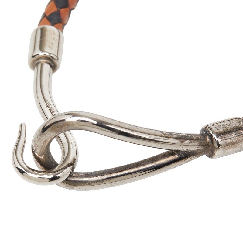 Hermes Jumbo Bracelet Silver Brown Metal Leather — view 3