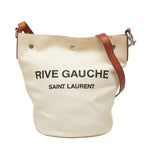Saint Laurent Rive Gauche Crossbody Shoulder Bag Ivory Brown Canvas Leather