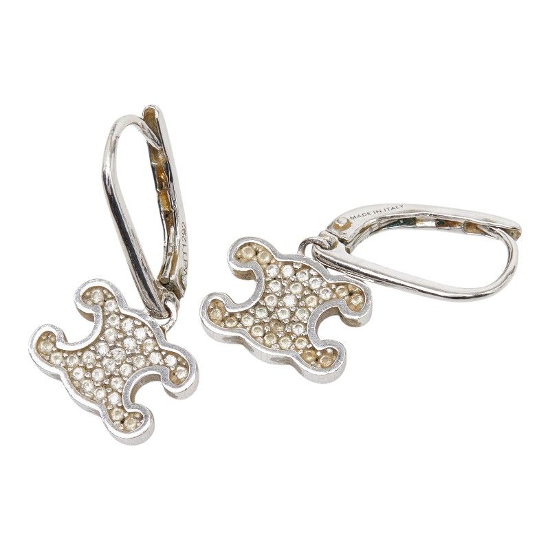 Celine Triomphe Earrings Silver Metal Rhinestone