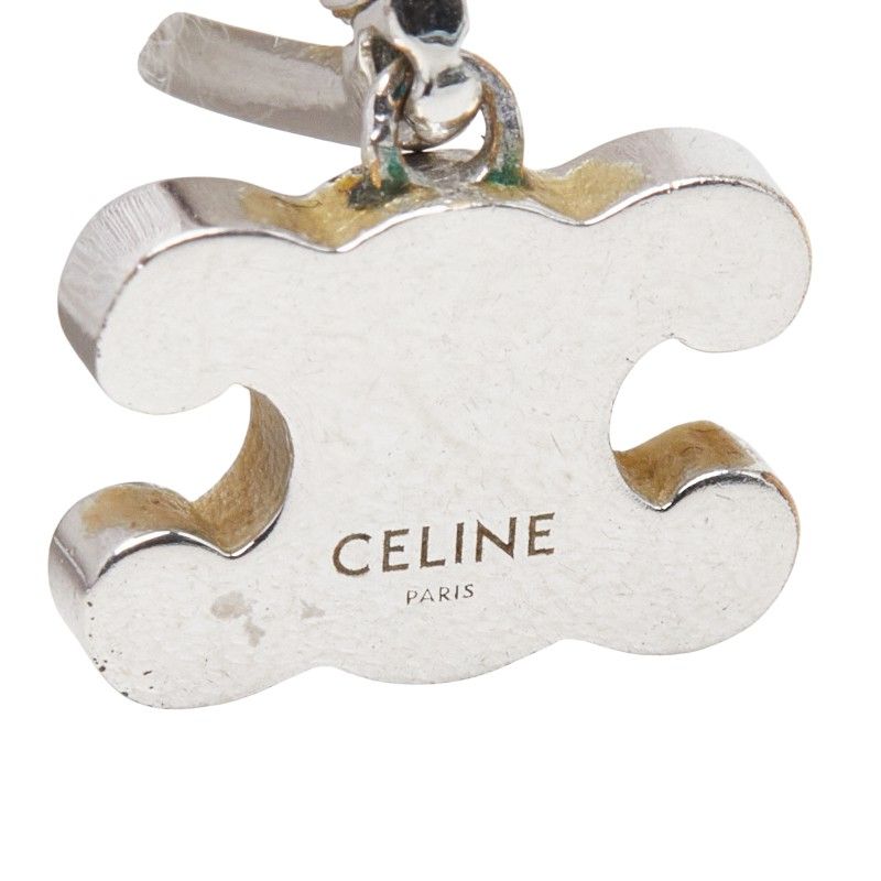 Celine Triomphe Earrings Silver Metal Rhinestone — view 4