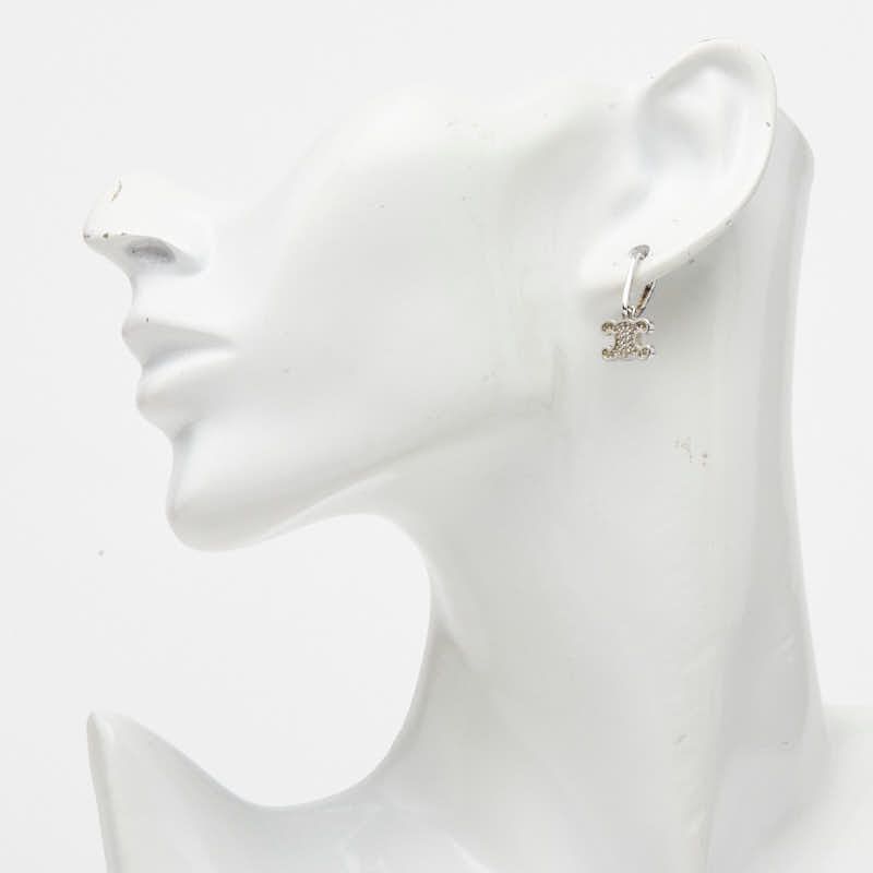 Celine Triomphe Earrings Silver Metal Rhinestone — view 5