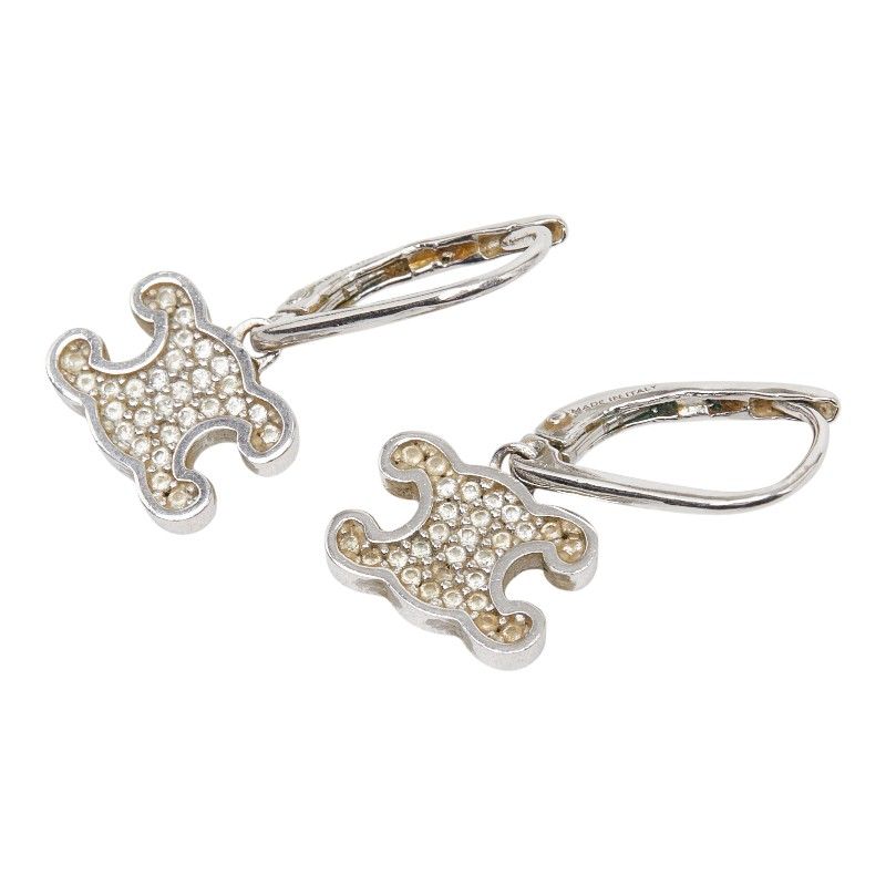 Celine Triomphe Earrings Silver Metal Rhinestone — view 2