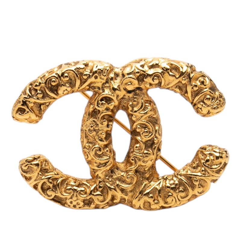 Chanel CC Logo Lava Motif Brooch Gold Plated