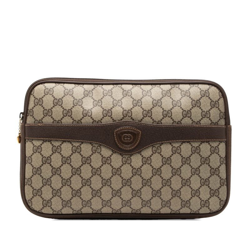 Gucci Vintage GG Supreme Clutch Pre Owned 004 115 Beige Brown Leather