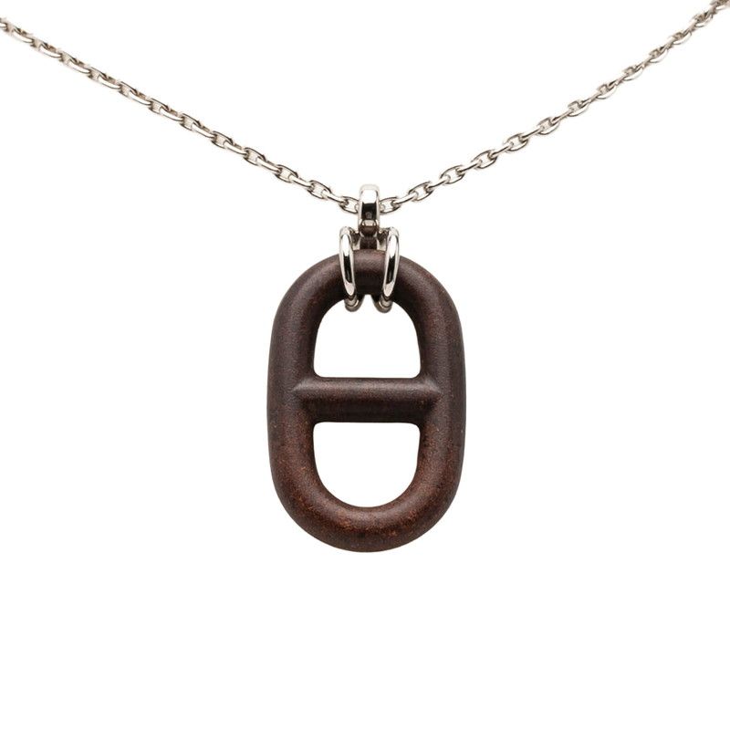 Hermes Chaine D'ancre Necklace Silver Brown Metal Vulcanium