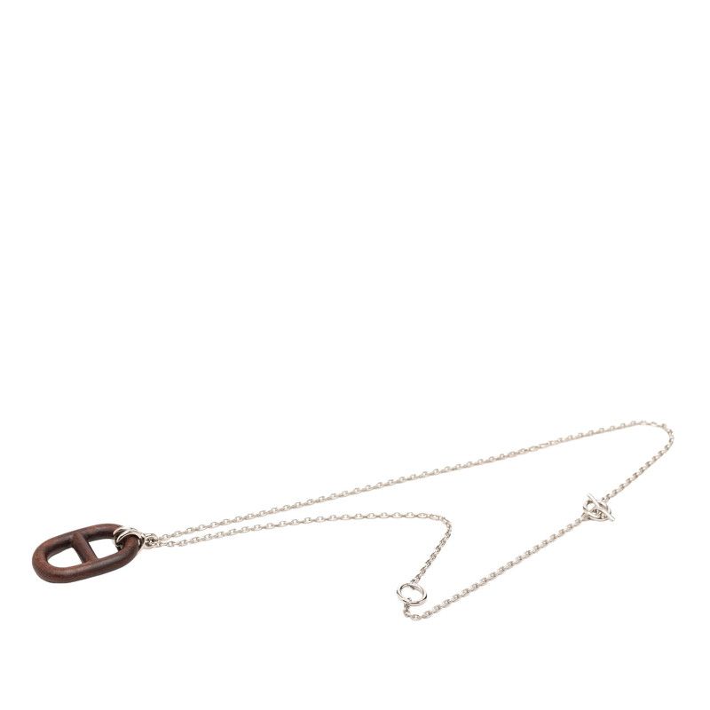 Hermes Chaine D'ancre Necklace Silver Brown Metal Vulcanium — view 4