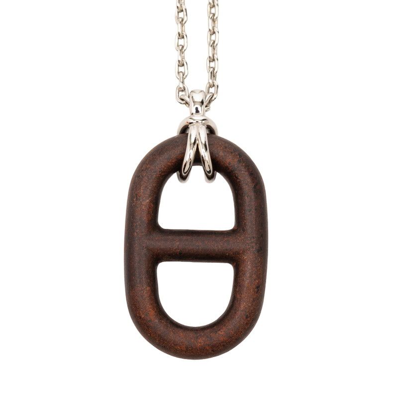 Hermes Chaine D'ancre Necklace Silver Brown Metal Vulcanium — view 2