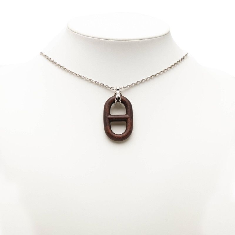 Hermes Chaine D'ancre Necklace Silver Brown Metal Vulcanium — view 8