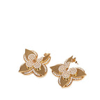 Louis Vuitton Monogram Flower LV Medallion Earrings Gold Plated Rhinestone
