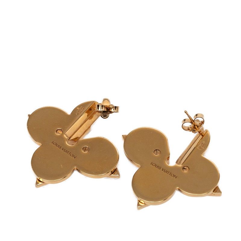 Louis Vuitton Monogram Flower LV Medallion Earrings Gold Plated Rhinestone — view 2