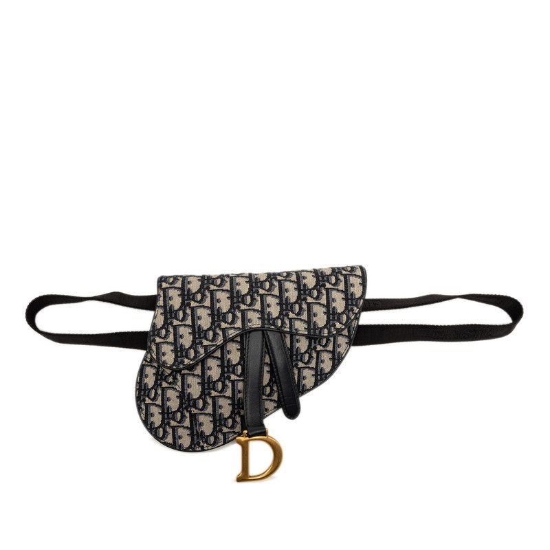 Dior Oblique Saddle Shoulder Bag Beige Navy Black Canvas Leather