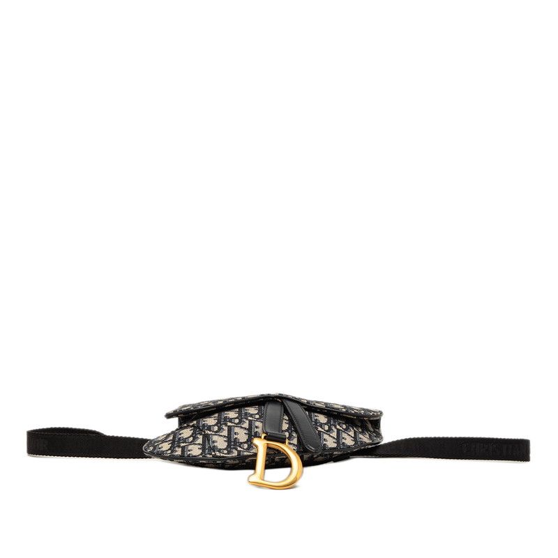 Dior Oblique Saddle Shoulder Bag Beige Navy Black Canvas Leather — view 3