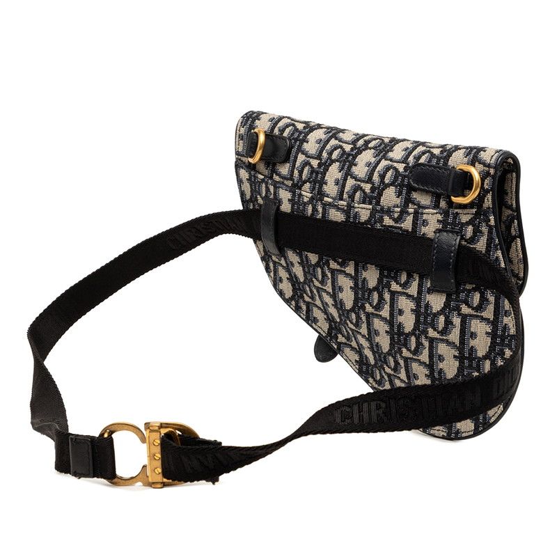 Dior Oblique Saddle Shoulder Bag Beige Navy Black Canvas Leather — view 2