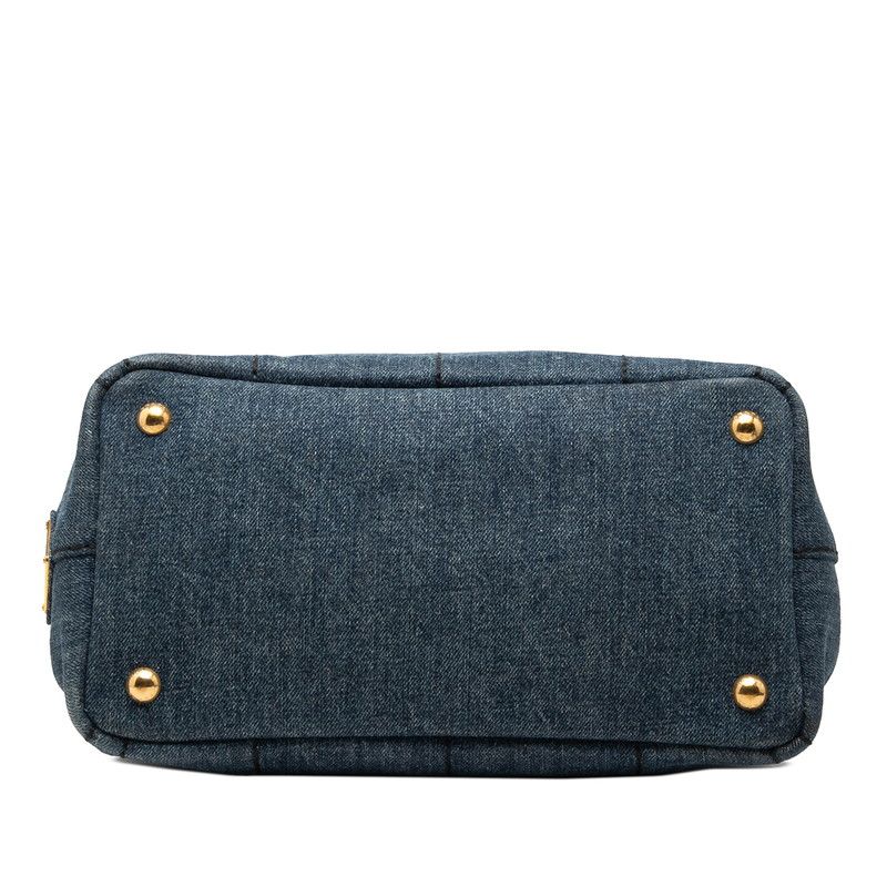 Prada Canapa Triangular Tote Shoulder Bag 2-Way Blue Denim — view 3