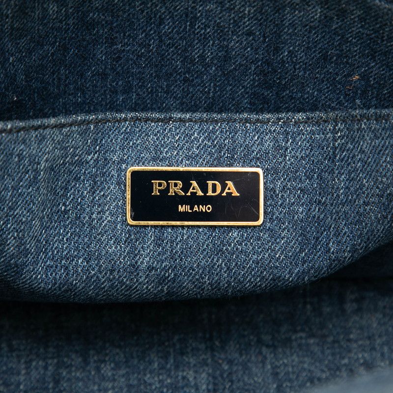 Prada Canapa Triangular Tote Shoulder Bag 2-Way Blue Denim — view 5