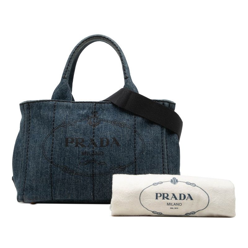 Prada Canapa Triangular Tote Shoulder Bag 2-Way Blue Denim — view 6