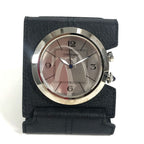 Gucci Table Clock Travel Leather Silver