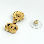 Chanel CC Logo Rhinestone Earrings Gold Plated — view 3