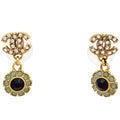 Chanel CC Logo Rhinestone Earrings Gold Plated