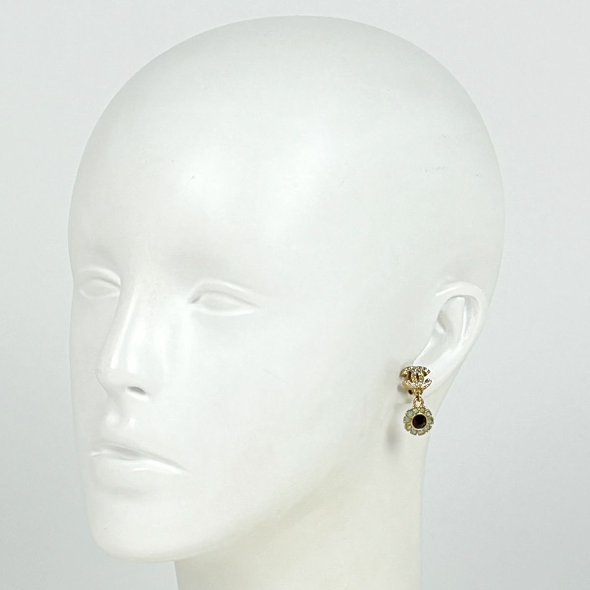 Chanel CC Logo Rhinestone Earrings Gold Plated — view 5