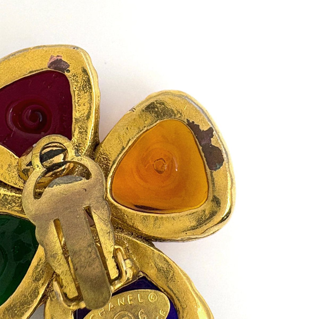 Chanel CC Logo Color Stone Earrings Gripoix Gold Plated Multicolor — view 5