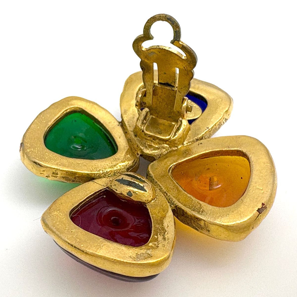 Chanel CC Logo Color Stone Earrings Gripoix Gold Plated Multicolor — view 3