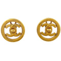 Chanel CC Logo Circle Earrings Turnlock Gold Plated
