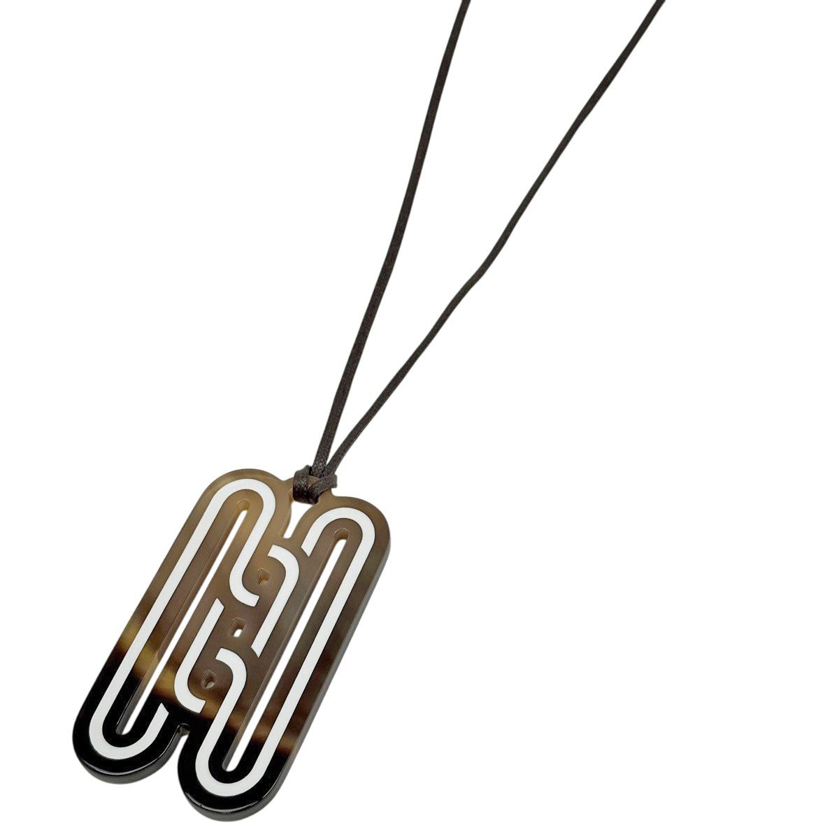 Hermes Buffalo Horn Necklace Logo Choker Fabric Brown