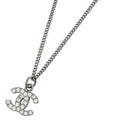 Chanel CC Logo Rhinestone Necklace CC Mark Silver Plated