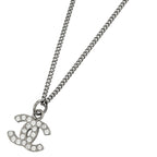 Chanel CC Logo Rhinestone Necklace CC Mark Silver Plated