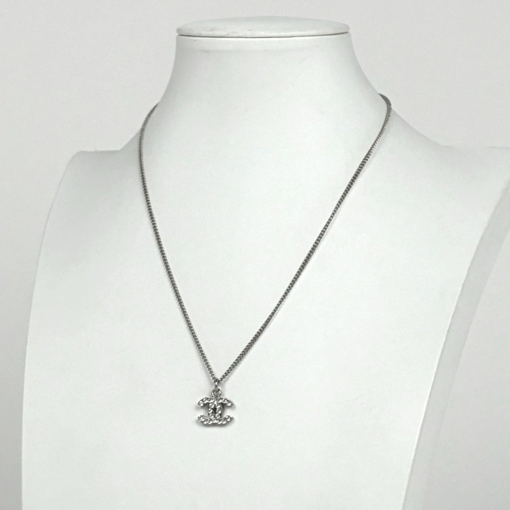 Chanel CC Logo Rhinestone Necklace CC Mark Silver Plated — view 5