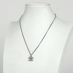 Chanel CC Logo Rhinestone Necklace CC Mark Silver Plated — view 5