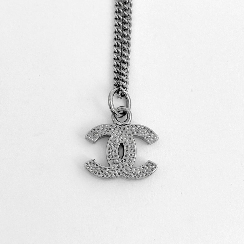 Chanel CC Logo Rhinestone Necklace CC Mark Silver Plated — view 2