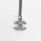Chanel CC Logo Rhinestone Necklace CC Mark Silver Plated — view 2