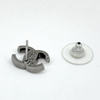 Chanel CC Logo Rhinestone Earrings Silver Plated — view 3