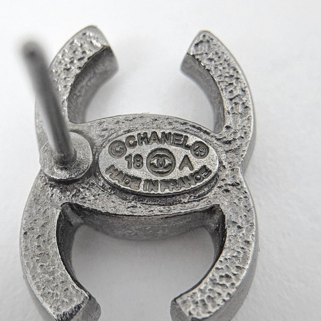 Chanel CC Logo Rhinestone Earrings Silver Plated — view 4