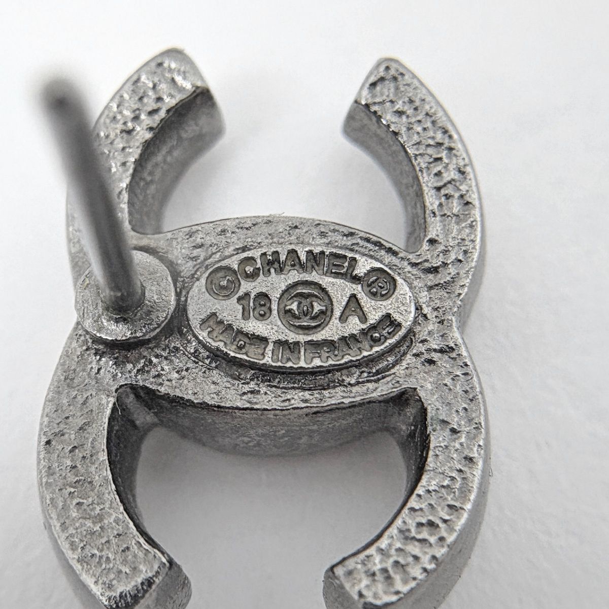 Chanel CC Logo Rhinestone Earrings Silver Plated — view 4