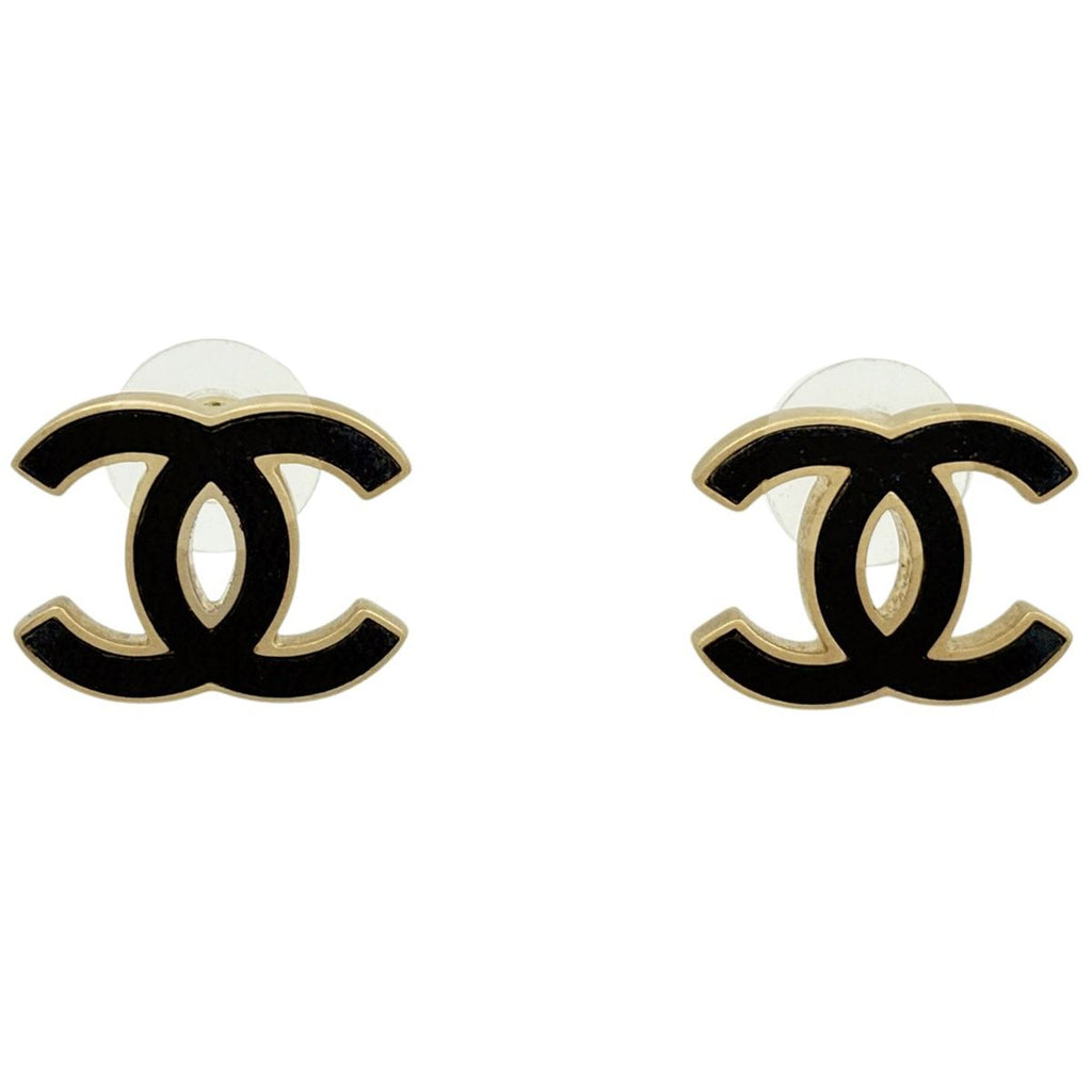 Chanel CC Logo Earrings CC Mark Metal Black